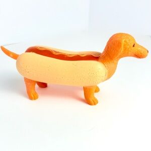 Ankyo Dachshund Doxie Hot Dog With Mustard Figurine #073122 Solid Plastic 6 Inch